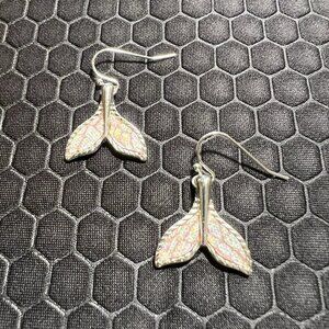 Whale Tail Earrings with White Abalone Stone and Pink 18K White Gold Plated